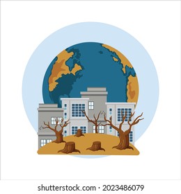 Global environmental problem, deforestation, ecological disaster. Vector Illustration