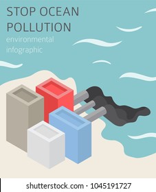 Global environmental problems. Ocean pollution isometric infographic. Vector illustration