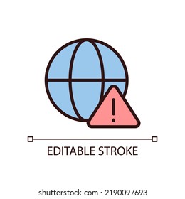 Global error pixel perfect RGB color icon. Internet connection failure. Website access denied. Cybersecurity. Isolated vector illustration. Simple filled line drawing. Editable stroke. Arial font used