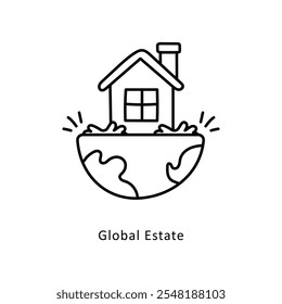  Ilustración de estilo de icono de contorno de Vector de bienes raíces globales. Archivo EPS 10