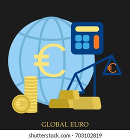 Global euro vector illustration. Flat style design. Colorful graphics