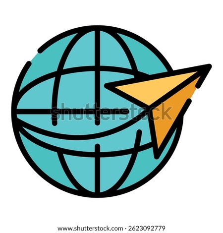 Global excursion icon. Outline global excursion vector icon color flat isolated