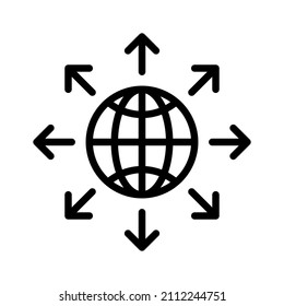 Symbol für globale Expansion. Rahmenstil. Vektorgrafik. Einzeln auf weißem Hintergrund.