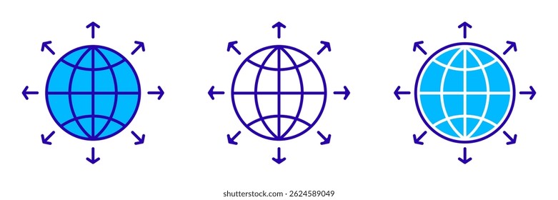 Globales Erweiterungssymbol. Globales Expansions-Vektorsymbol im Liniendesign. Globales Erweiterungssymbol. Vektorgrafik.