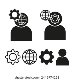 Global expertise icons. Personal development symbols. World knowledge and skills. Professional growth graphics. Vector illustration. EPS 10.