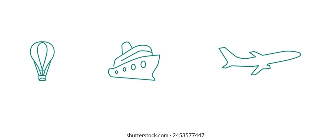 Global Explorations: Balloon, Cruise Ship, and Airplane Vector Icons