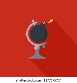 global explotion warming concept. warm & hot planet. logo creative. globe vector flat design. energy symbol icon isolated cartoon. exploding Bomb & explosive around world icon. save the earth day hour