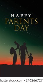 Global Family Day is a public holiday. Happy family in front of the sunset vector illustration.
