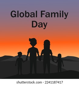 global family day vector ,silhouette shape at dusk a warm and pleasant day for a family ,to spend time with family to have fun ,parents and their two children are very happy ,flat design illustrator