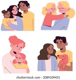 global family day vector stickers 