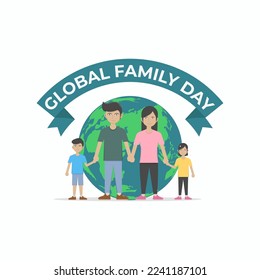 global family day vector ,to spend time with family to have fun ,parents and their two children are very happy ,flat design illustrator