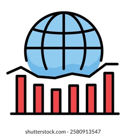 global finance and business round line vector Fill color icon with editable stroke 