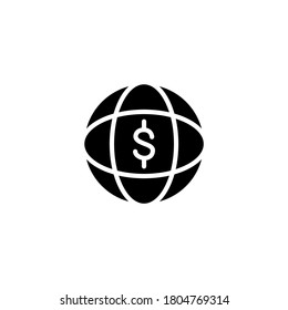 Global Finance Icon in black flat glyph, filled style isolated on white background
