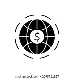 Global Finance Icon in black flat glyph, filled style isolated on white background