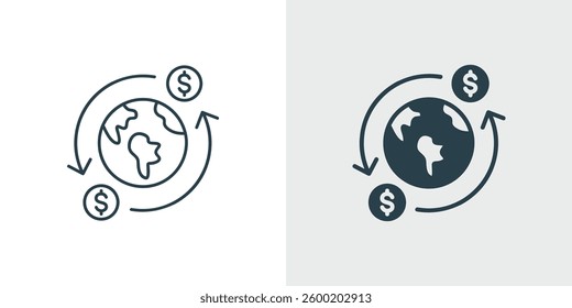 Global Finance Icon Vector. International Money Transfer, currency exchange, Concept line and solid Illustration.