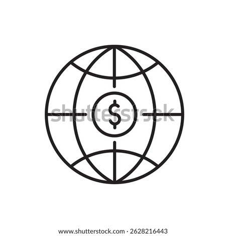 Global finance line icon vector, with editable stroke, ideal for international banking, worldwide income visuals, and economic networks