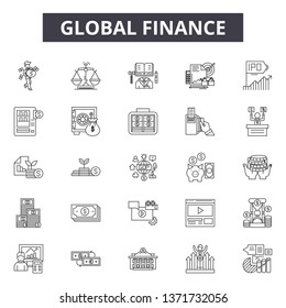 Global finance line icons, signs set, vector. Global finance outline concept, illustration: business,global,finance,money,bank,management