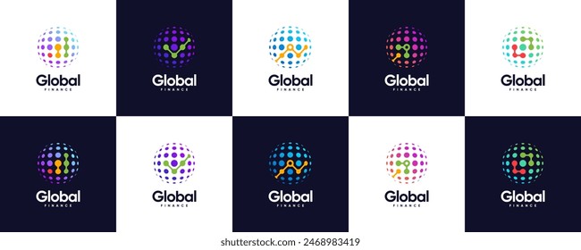 global finance logo collection, modern economy, connection strategy, digital investment, logo design vector.