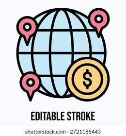 Icono de estilo de color lineal de Vector aislado de la red financiera global