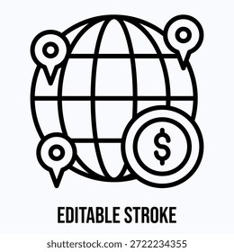 Globales Finanznetzwerk isolierter Vektor Linearer Stil Symbol Bearbeitbarer Strich