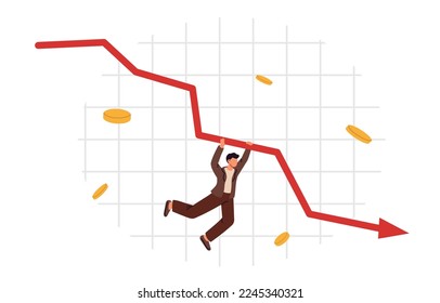 Global financial crisis, decline economy, bankruptcy. Arrow point downwards. Economic downturn. Flat vector illustration