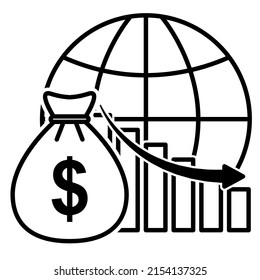 Global Financial Crisis Icon In Modern Outline Style Design. Vector Illustration Isolated On White Background.