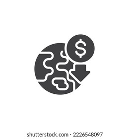 Icono vector de crisis financiera global. La inflación en dólares llenó el signo plano para el concepto móvil y el diseño web. Icono de glifo de caída de la economía. Símbolo de quiebra, ilustración del logo. Gráficos vectoriales