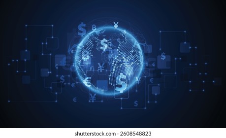 Global Financial Network and Digital Currency Exchange. vector illustration