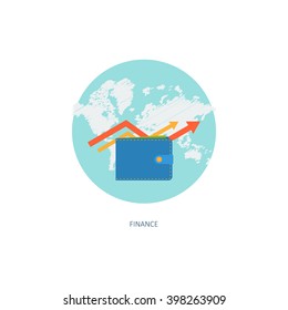 Global Financial Network Icon. Creative concept for business, stock market, financial market news, consulting, m-banking, on-line investing. Flat design style, modern colours. Vector illustration