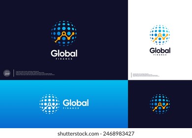 global financial statistics, digital economy growth, virtual world, logo design illustration.