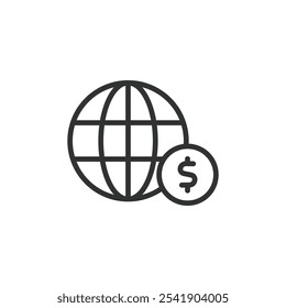 Globale finanzielle Unterstützung, Symbol im Liniendesign. Global, finanziell, Unterstützung, Hilfe, Hilfe, weltweit, Wirtschaft auf weißem Hintergrund Vektor. Globaler finanzieller Support - Symbol für bearbeitbaren Strich