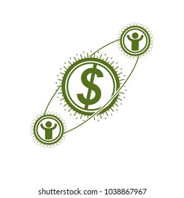 The Global Financial System conceptual logo, unique vector symbol. Dollar signs, circulation of money.