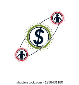 The Global Financial System conceptual logo, unique vector symbol. Dollar signs, circulation of money.