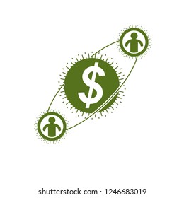 The Global Financial System conceptual logo, unique vector symbol. Dollar signs, circulation of money.