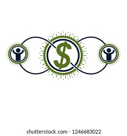 The Global Financial System conceptual logo, unique vector symbol. Dollar signs, circulation of money.