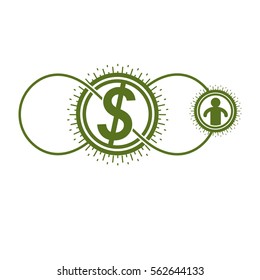 Das Konzeptlogo des globalen Finanzsystems, einzigartiges Vektorsymbol. Dollarzeichen, Geldzirkulation.