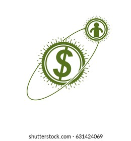 The Global Financial System conceptual logo, unique vector symbol. Dollar signs, circulation of money.