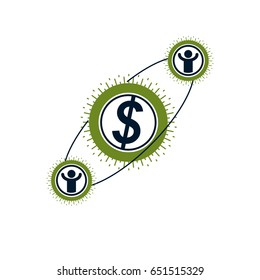 The Global Financial System conceptual logo, unique vector symbol. Dollar signs, circulation of money.