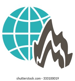 Global Fire vector icon. Style is bicolor flat symbol, grey and cyan colors, rounded angles, white background.