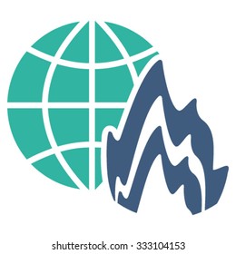 Global Fire vector icon. Style is bicolor flat symbol, cobalt and cyan colors, rounded angles, white background.