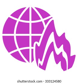 Global Fire vector icon. Style is flat symbol, violet color, rounded angles, white background.