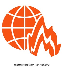 Global Fire vector icon. Style is flat symbol, orange color, rounded angles, white background.