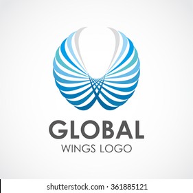 Global of flying wing abstract vector and logo design or template travel luxury business icon of company identity symbol concept