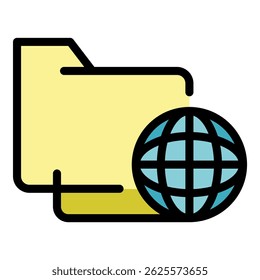 Global folder operating system icon. Outline global folder operating system vector icon color flat isolated