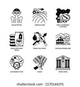 Global Food Crises Icon Set Glyph Style
