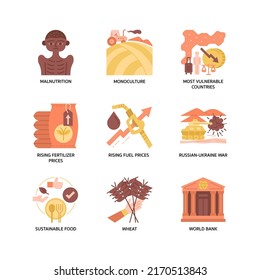 Global Food Crises Icon Set Flat Style
