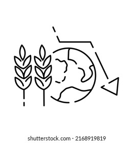 Global Food Crisis World Line Icon. Grain, Wheat Or Cornflour. Hunger, Poverty And Famin. Help Market Flour Price. Outline Poor Famine Vector Icon 