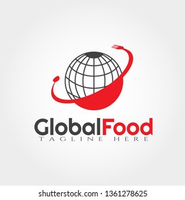 global Food logo design, world and cutlery combination , illustration element -vector