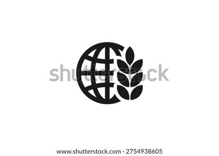 Global food security icon with wheat and earth globe symbol