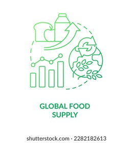 Global food supply green gradient concept icon. Nutrition product demand. Regenerative food abstract idea thin line illustration. Isolated outline drawing. Myriad Pro-Bold font used
